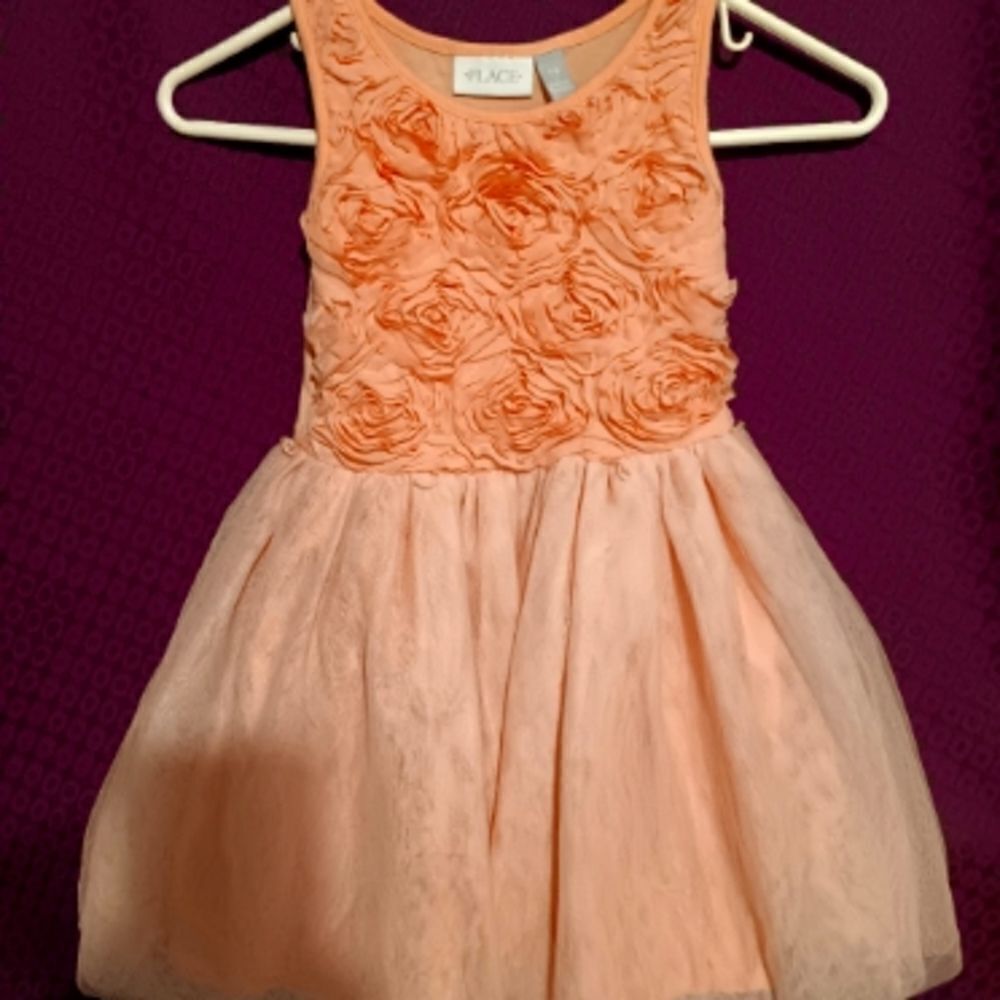 🤠Place Peach Ruffled Floral Sleevelss Dress Size 5/6
